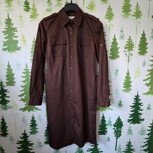 Ann Taylor LOFT Brown Long Sleeve Shirt Dress.